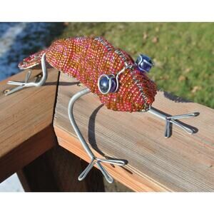 Beaded Wire Lizard w/ Marble Eyes 12.25" L x 6.5" W x 4.5" H African Folk Art